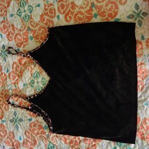 Victoria's Secret PINK black with leopard trim velour sleep top, size large